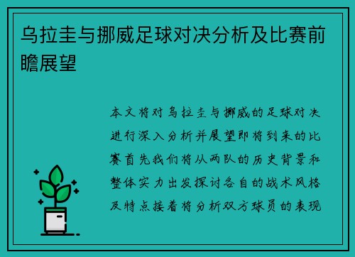 乌拉圭与挪威足球对决分析及比赛前瞻展望
